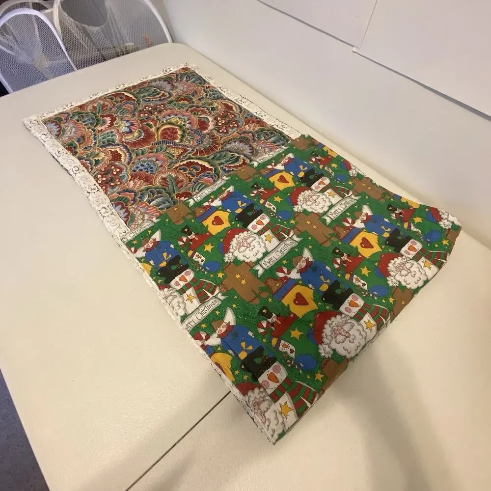 Vintage MCM CottageHome Christmas Quilted TableRunner 49x18